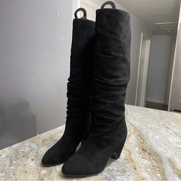 Eileen Fisher DITTO KNEE HIGH BOOT IN BLACK SUEDE Slouchy Boots Women’s 8.5 - Picture 1 of 9